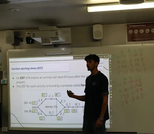 ACE tutor teaching a VCE General Mathematics network analysis lesson at the whiteboard